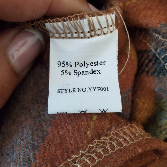 Flannel Shacket Long Plaid Oversized Brown Western Chore Cozy Medium - Picture 6 of 8